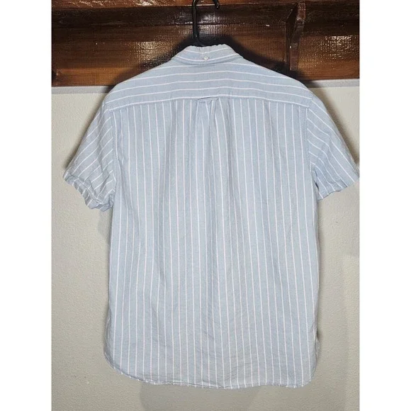 J.Crew 100% Cotton Blue White Stripe Short Sleeve Button Down Shirt Men's Size L - Picture 3 of 3